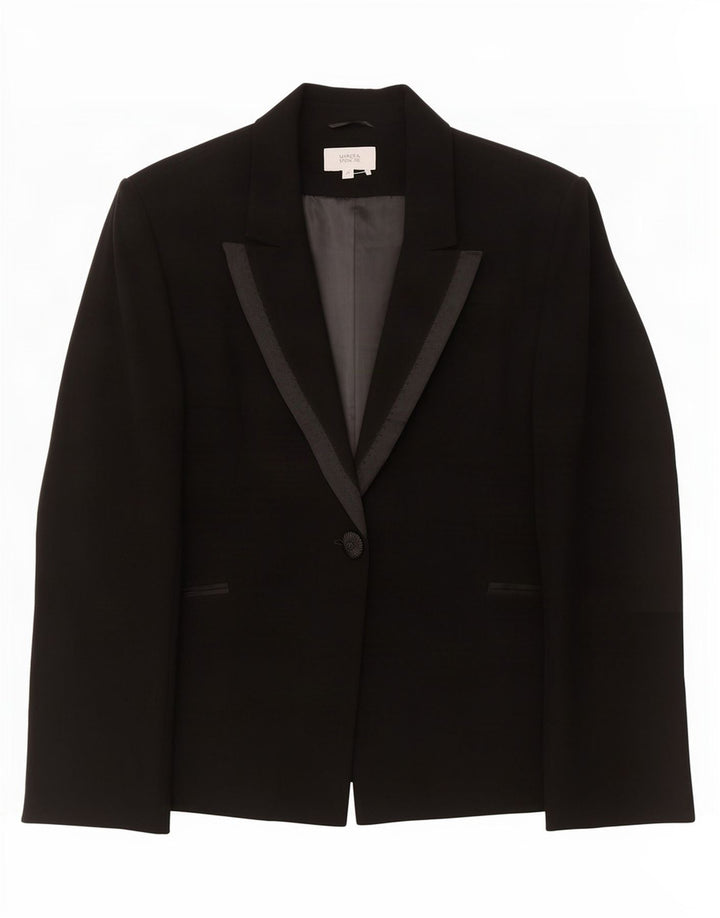 Marks & Spencer Dame 1 Knap Blazer Jakke UK 22 3XL Sort Acetat