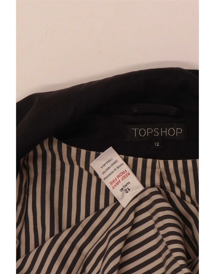 Topshop Dame Dobbeltradet Blazer Jacket UK 12 Medium Sort Bomuld