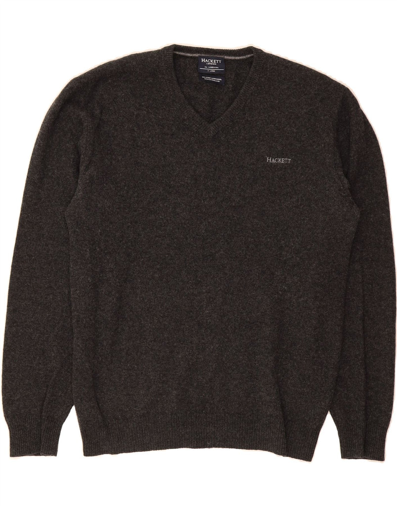 HACKETT Mens London V-Neck Jumper Sweater XL Grey Lambswool Vintage Hackett and Second-Hand Hackett from Messina Hembry 
