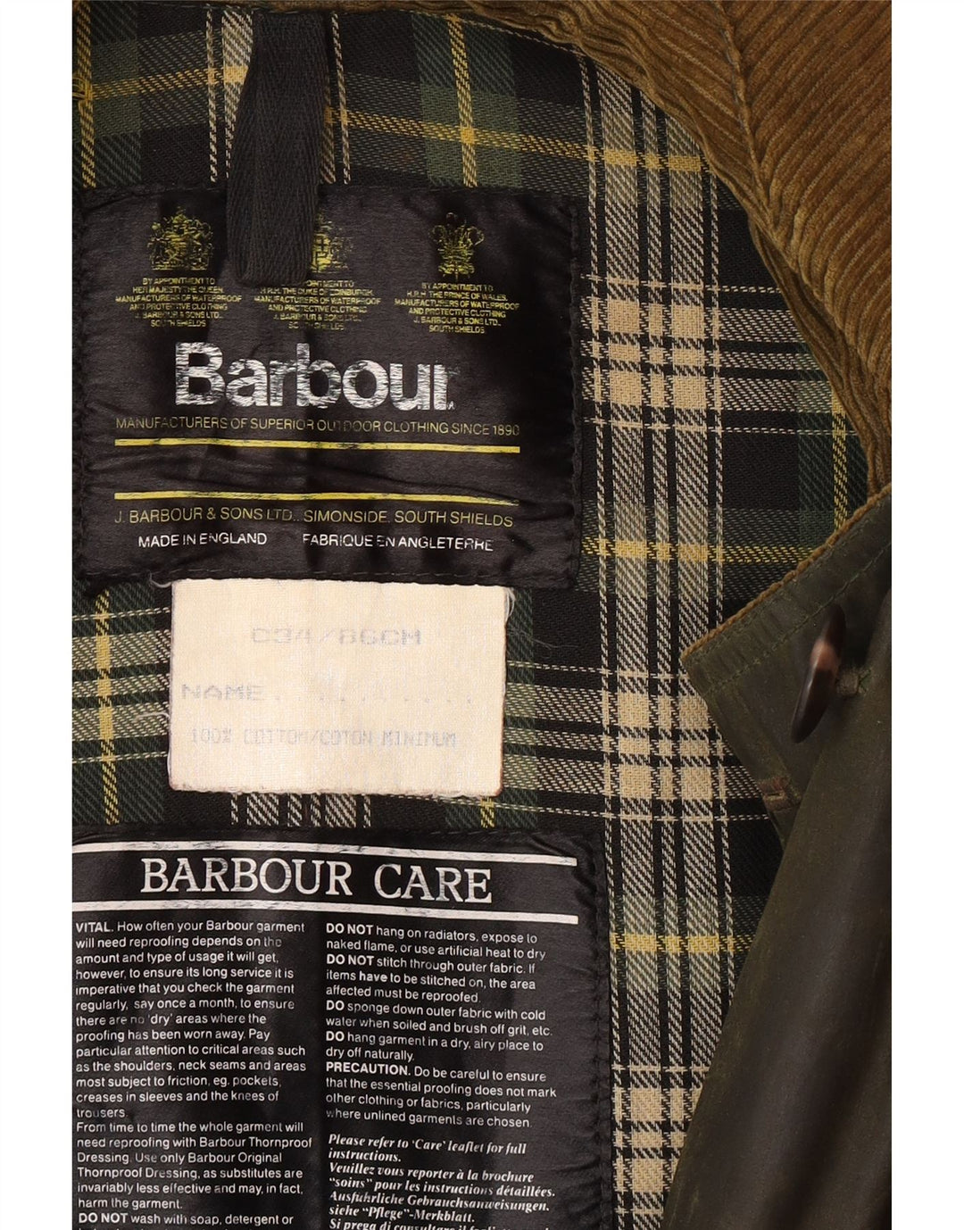 BARBOUR Vokset Trench Coat i bomuld til kvinder EU 34 XS Khaki Cotton Classic
