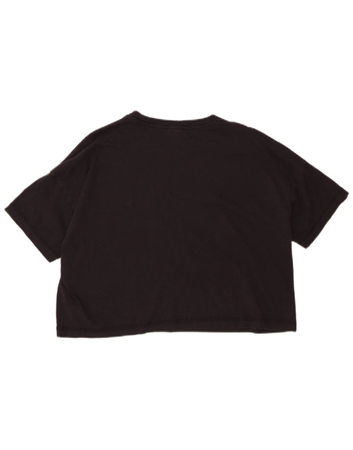 Champion Kvinder Oversized Crop Grafisk T-Shirt Top UK 14 Medium Sort