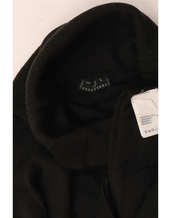 Fred Perry Dame Longline Roll Neck Jumper Sweater UK 14 Large Green