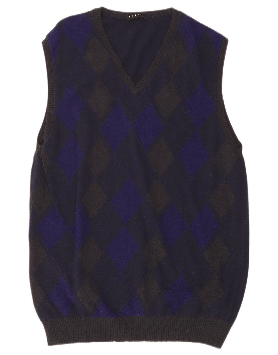 SISLEY Herrevest Tank Top XL Navy Blue Argyle/Diamond Wool