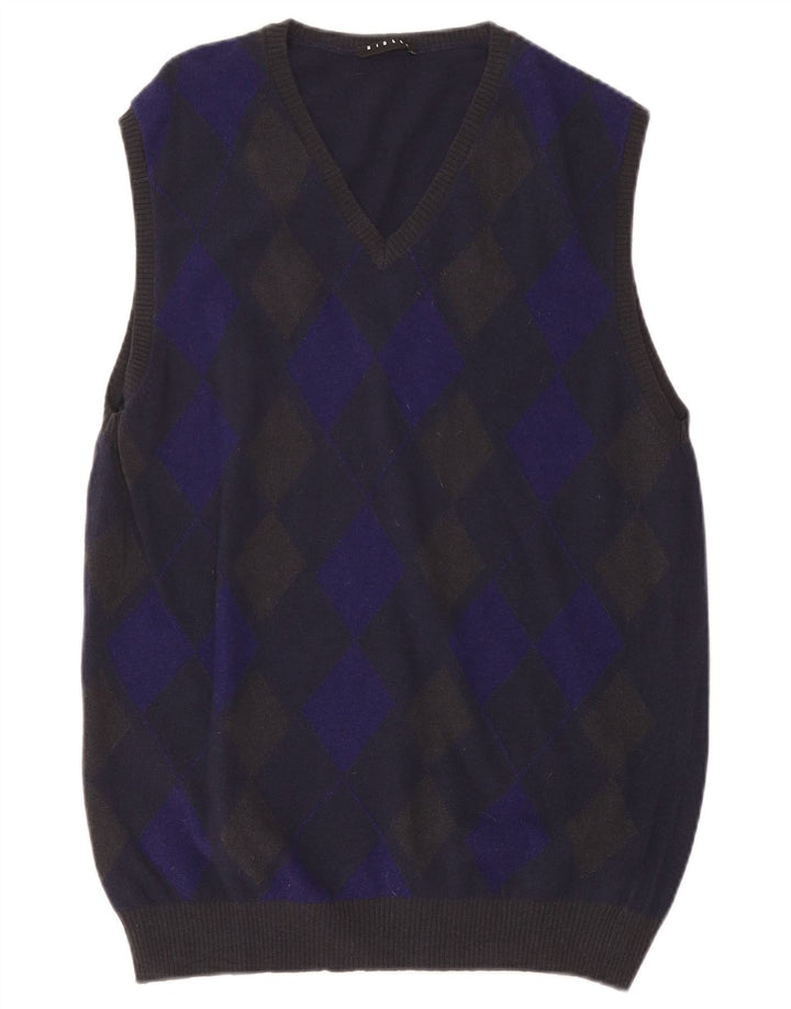 SISLEY Herrevest Tank Top XL Navy Blue Argyle/Diamond Wool