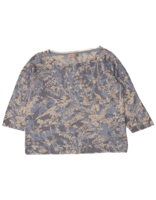 Marks & Spencer Womens Per Una Crop Top 3/4 ærmer UK 14 Large Blue Floral