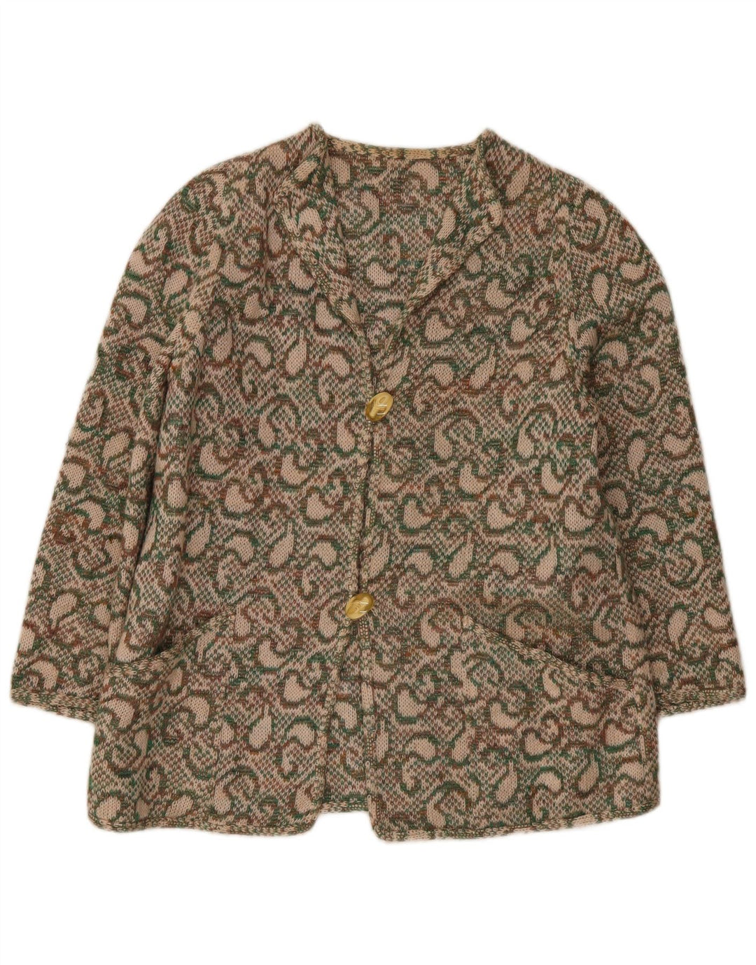 Vintage dame cardigan sweater IT 46 Large Khaki Paisley Wool
