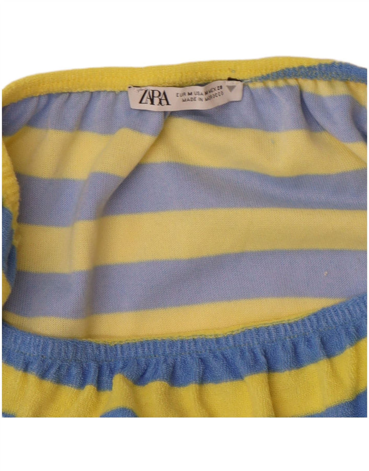 Zara Dame Stropløs Playsuit UK 12 Mellem blå stribet bomuld