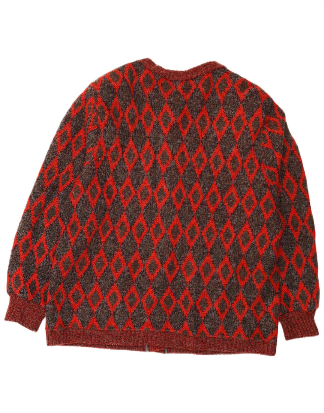 VINTAGE Dame oversized cardigan sweater UK 16 Stor rød geometrisk uld