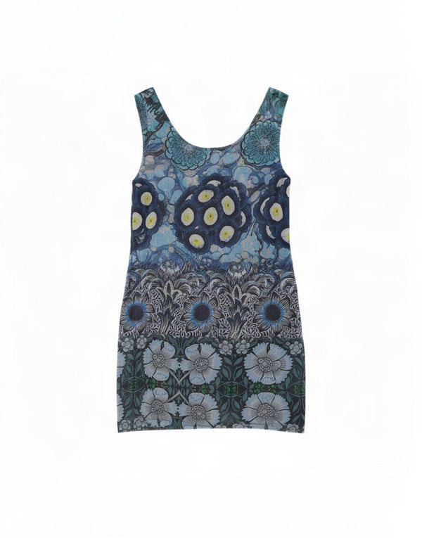 Desigual Dame Ærmeløs Tunika Kjole EU 38 Medium Blue Floral Polyester