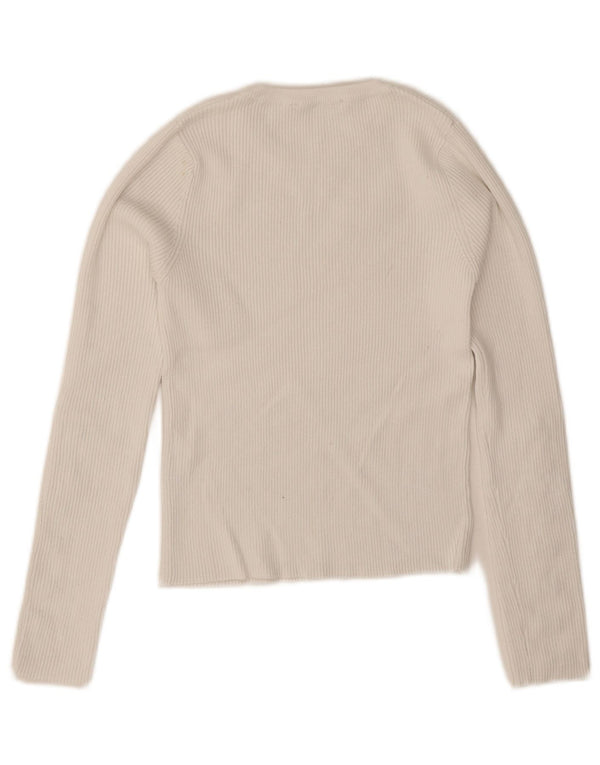 Zara Womens Crop Crew Neck Jumper Sweater UK 12 Medium White Viscose