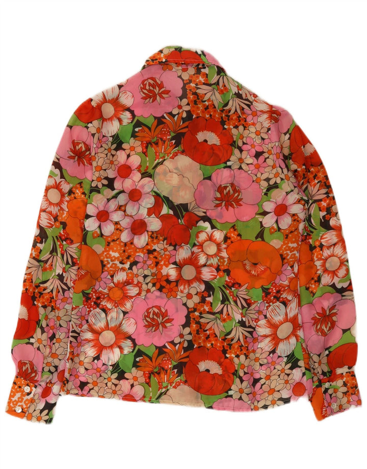 Vintage dameskjortebluse UK 12 Medium Multicolored Floral Polyester