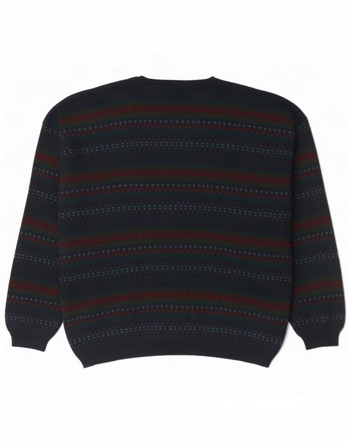 Vintage herre cardigan sweater Stor marineblå stribet uld