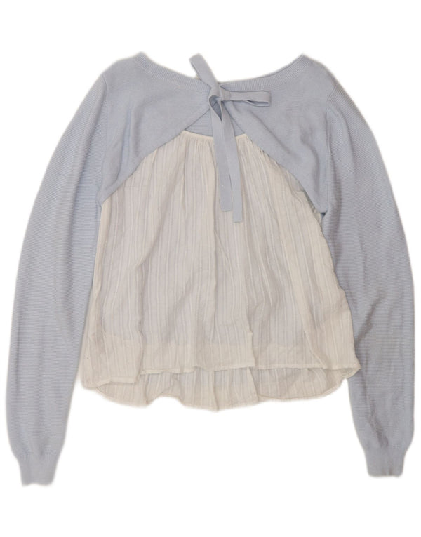 MINT FLØJEL Dame Boat Neck Jumper Sweater UK 14 Medium Blue Colourblock