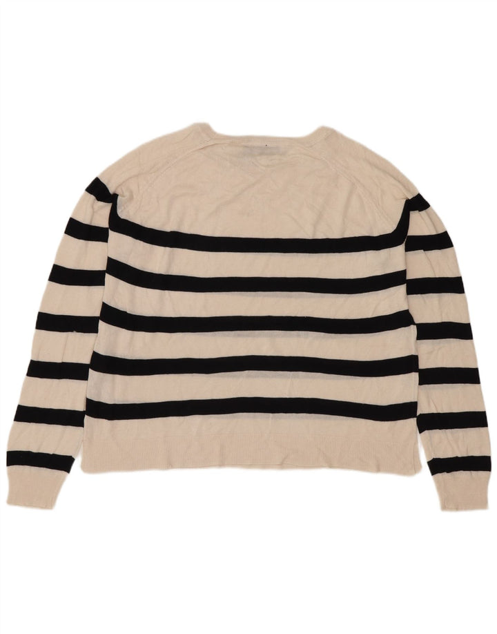 ZARA Womens Crop Boat Neck Jumper Sweater UK 10 Small Off White Stribet