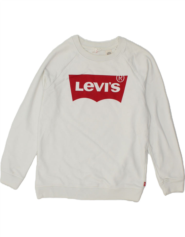 LEVI'S Womens Oversized Graphic Sweatshirt Jumper UK 6 XS White Cotton Vintage Levi's and Second-Hand Levi's from Messina Hembry 