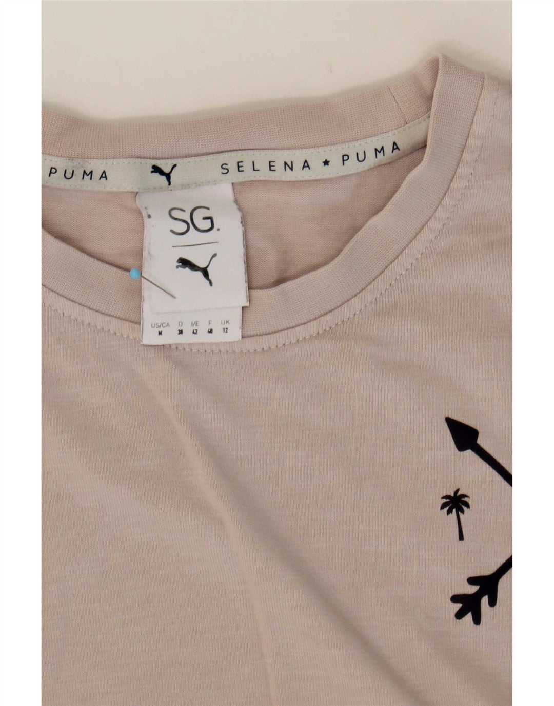 Puma Dame Selena Oversized grafisk T-shirt Top UK 12 Medium Grå