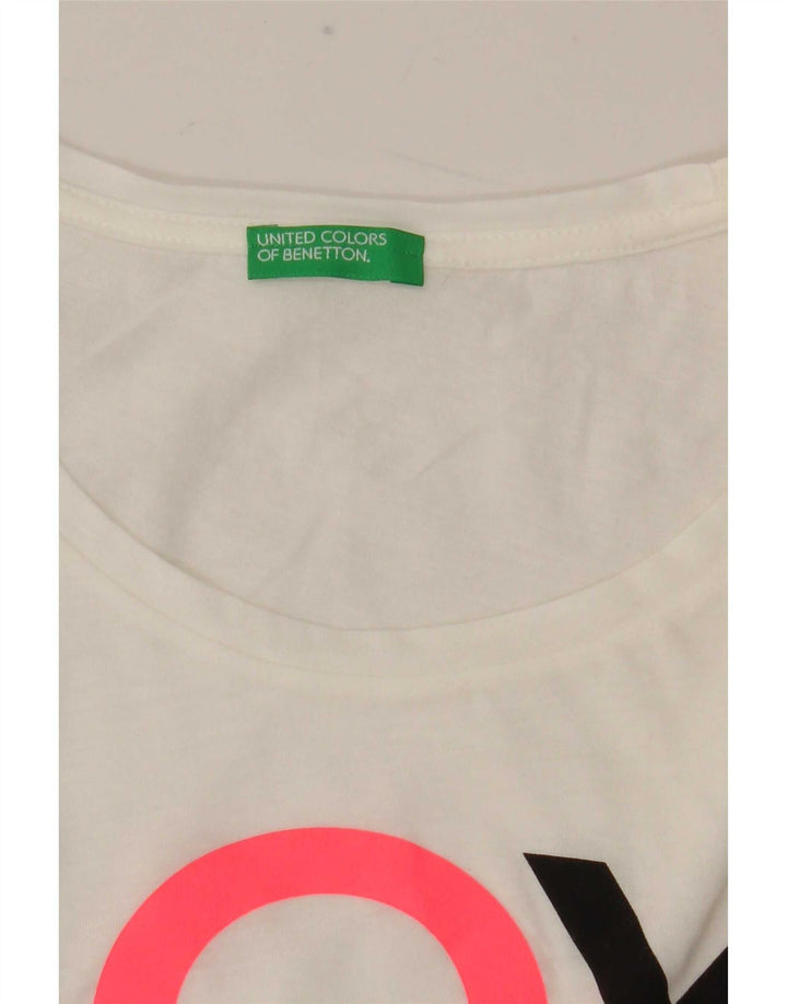 Benetton Dame Grafisk T-Shirt Top UK 12 Medium White