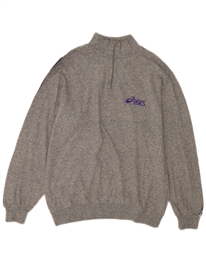 Asics Herre grafisk lynlås-hals sweatshirt jumper stor grå flækket bomuld