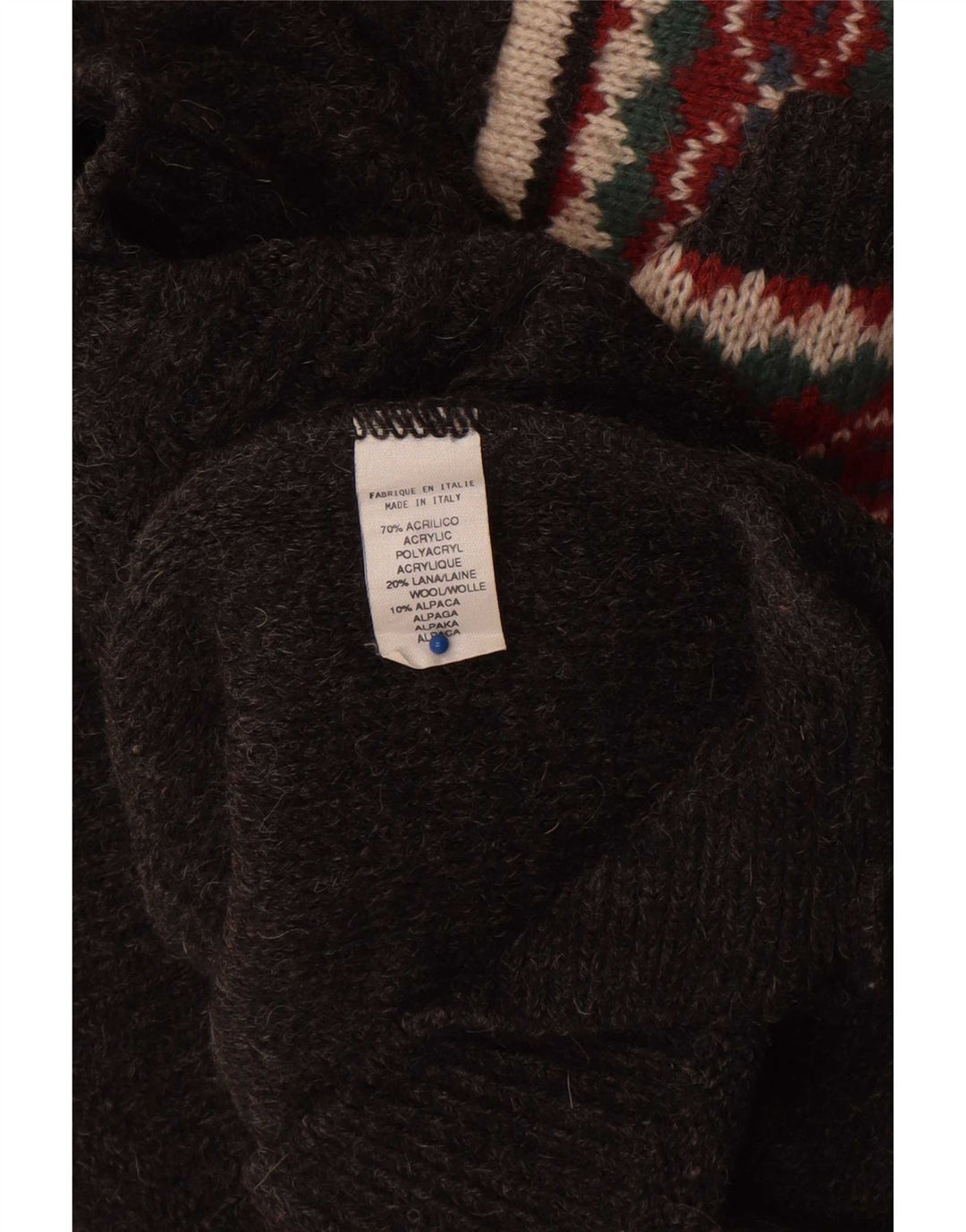 Vintage herre V-hals sweater stor grå geometrisk akryl