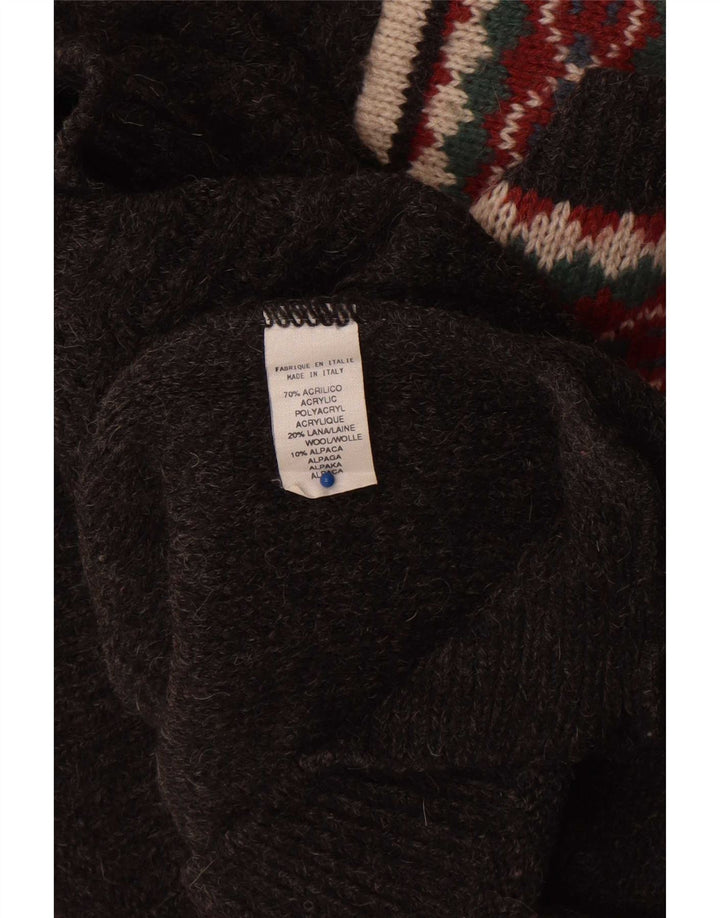 Vintage herre V-hals sweater stor grå geometrisk akryl