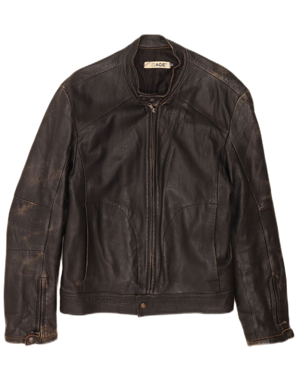 Vintage Herre Biker Læderjakke IT 54 2XL Sort Læder