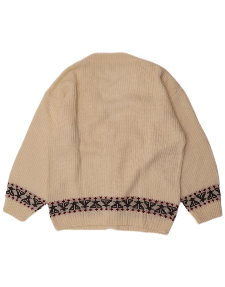 Vintage herre cardigan sweater Medium White Fair Isle