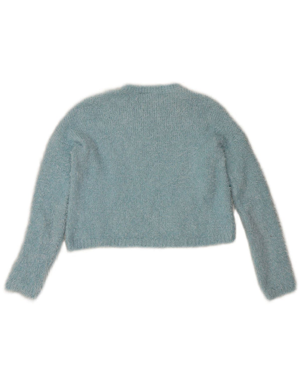 Topshop Dame Crop Crew Neck Jumper Sweater UK 8 Small Blue Polyester