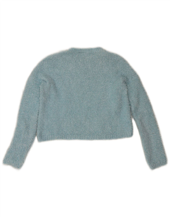 Topshop Dame Crop Crew Neck Jumper Sweater UK 8 Small Blue Polyester