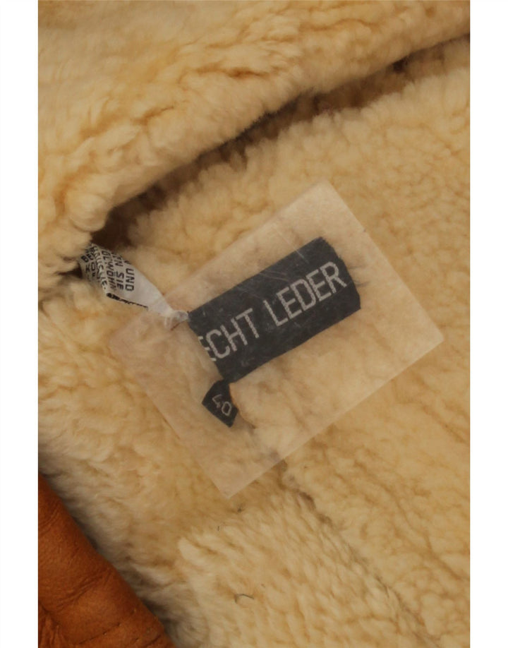 Vintage Dame Oversized Hætte Shearling jakke EU 40 Medium Beige Læder