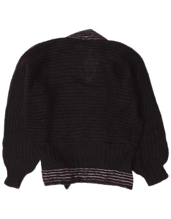 Vintage Dame V-hals sweater UK 14 Medium Sort Stribet Retro