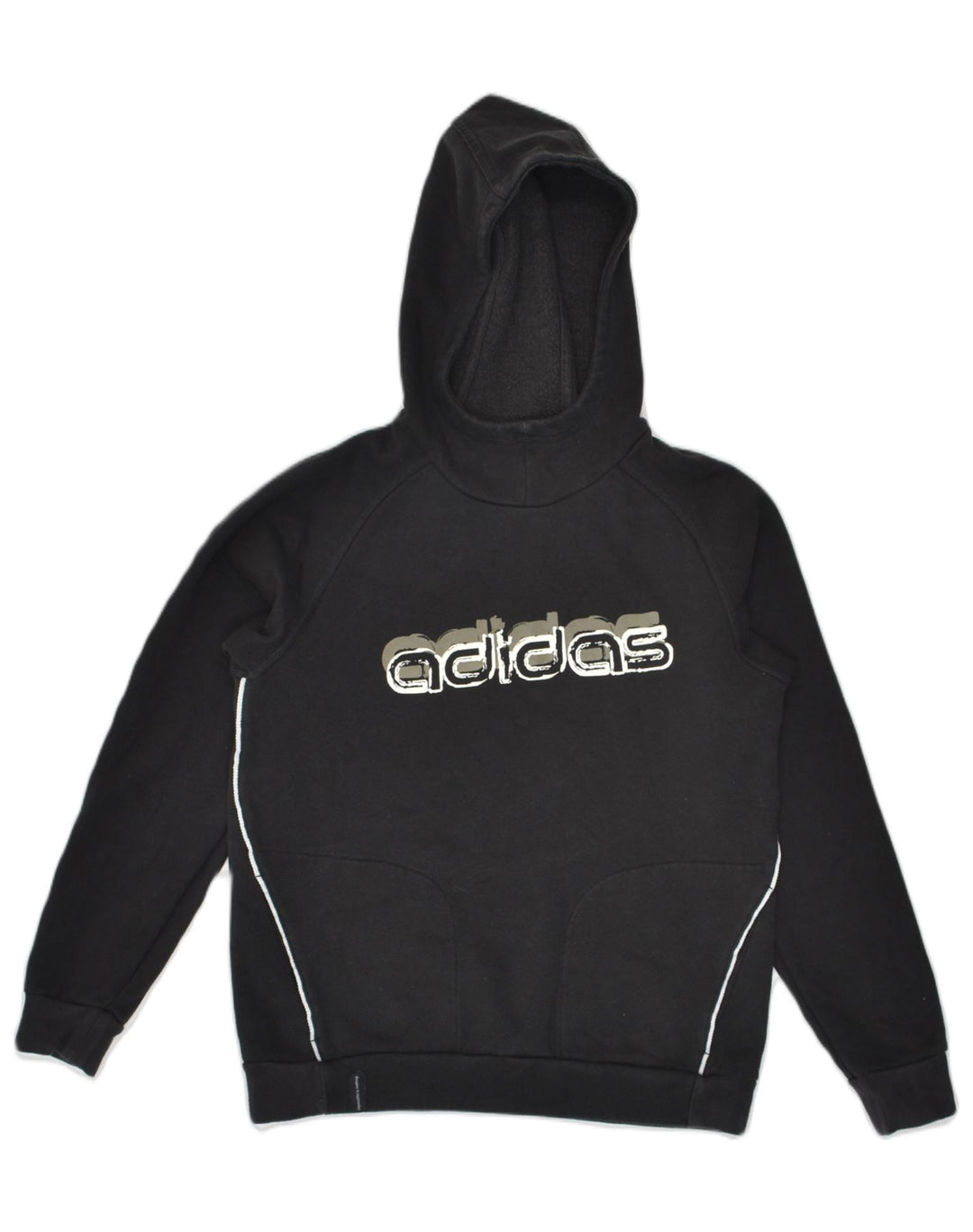 ADIDAS Boys Graphic Hoodie Jumper 13-14 Years Black Cotton | Vintage Adidas | Thrift | Second-Hand Adidas | Used Clothing | Messina Hembry 