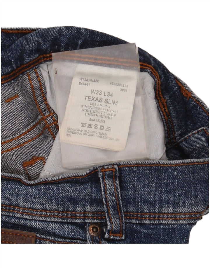 Wrangler Herre Texas Slim Jeans W33 L34 Blå Bomuld