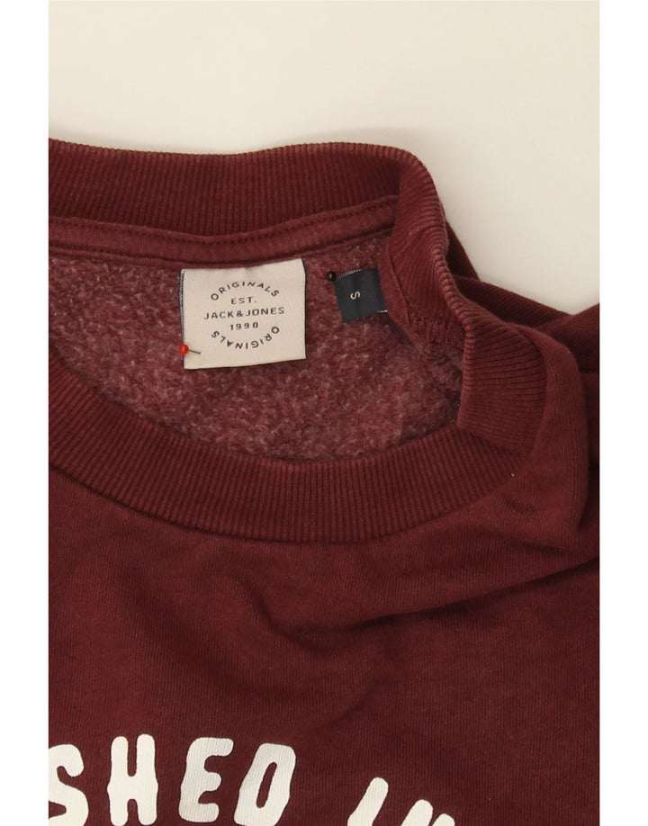 JACK & JONES Mens Graphic Sweatshirt Jumper Small Burgundy Cotton Vintage Jack & Jones and Second-Hand Jack & Jones from Messina Hembry 