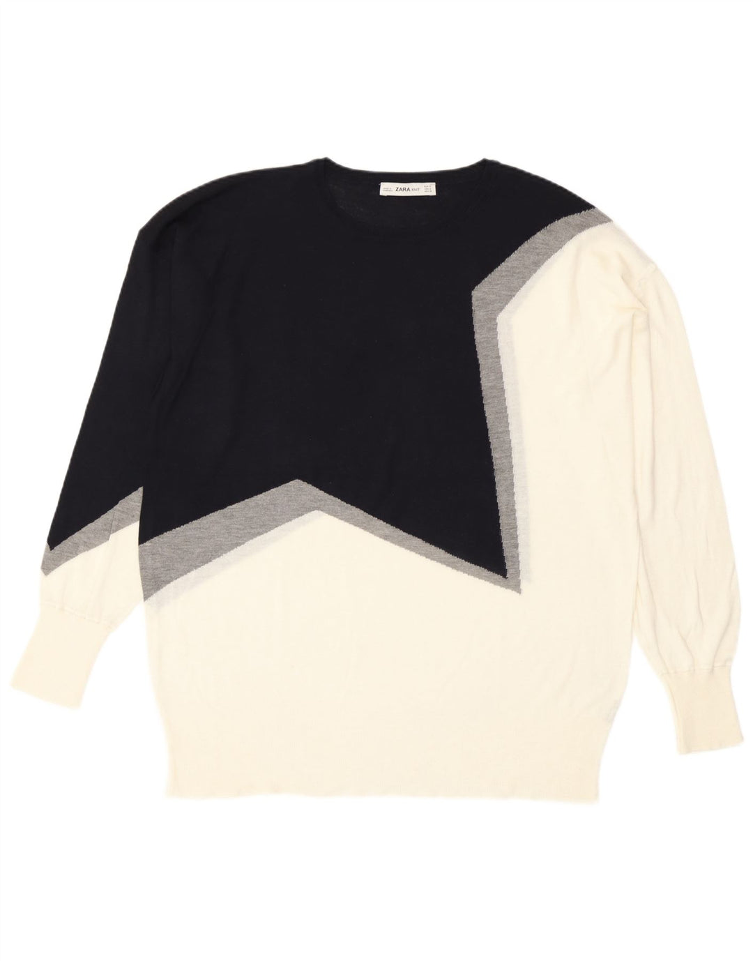 Zara sweater med rund hals til kvinder UK 14 Medium Black Colourblock