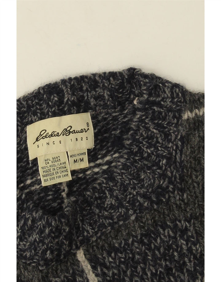 Eddie Bauer Herre Crew Neck Jumper Sweater Medium Navy Blue Check Wool