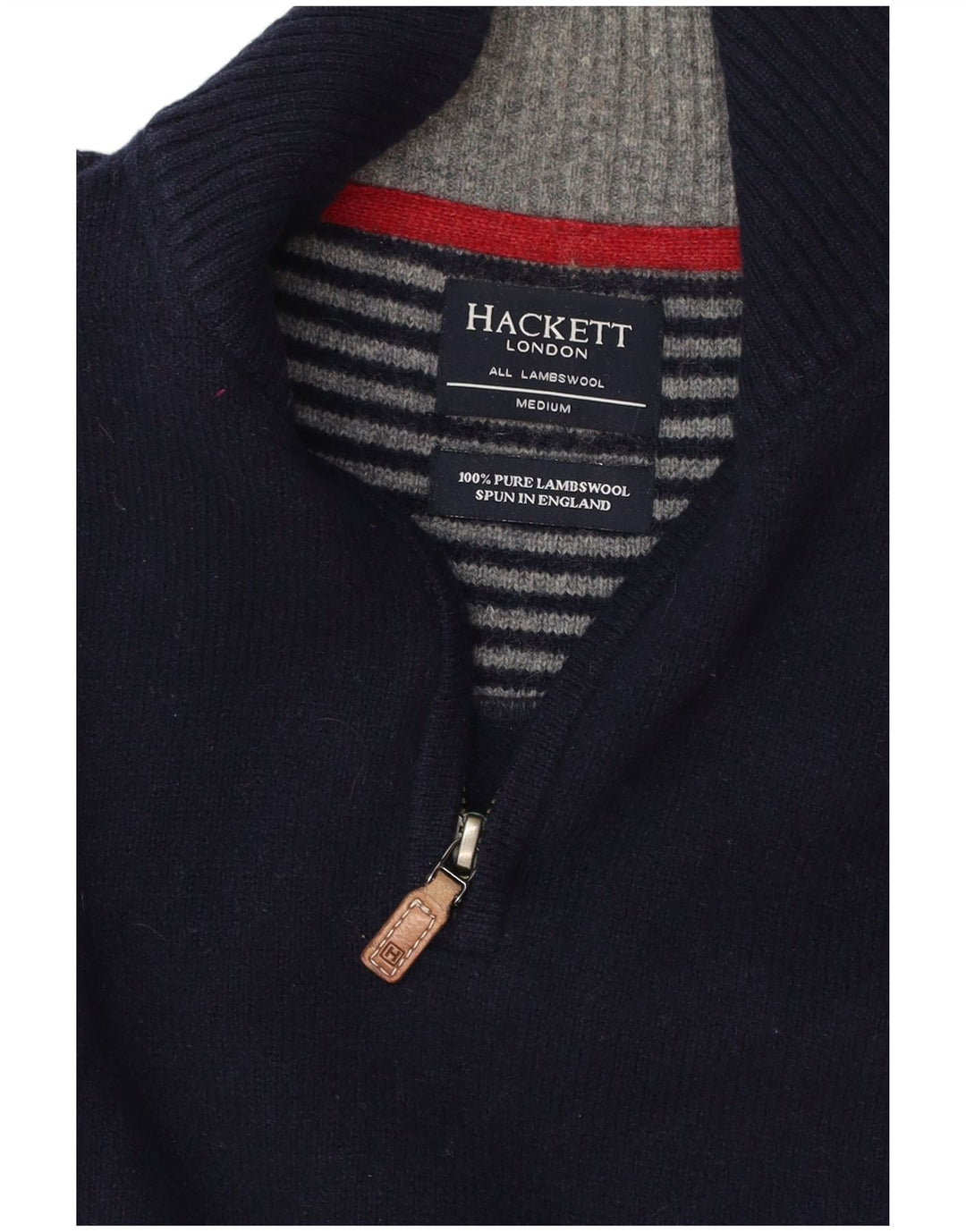 HACKETT Herre Zip Neck Jumper Sweater Medium Navy Blue Lammeuld