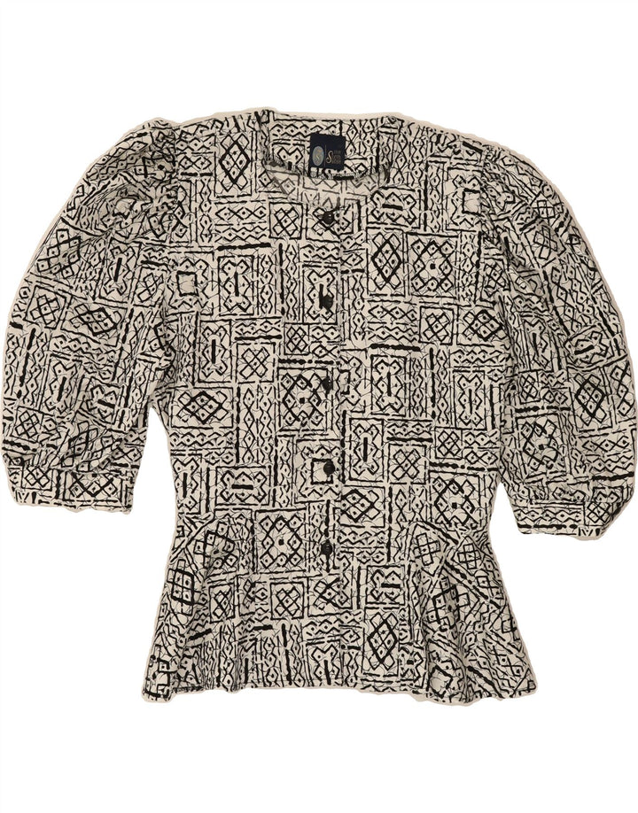 YOUR SIXTH SENSE Womens Shirt Blouse US 12 Large White Geometric Vintage Your Sixth Sense and Second-Hand Your Sixth Sense from Messina Hembry 