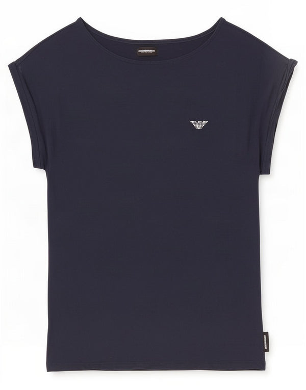 Emporio Armani Dame T-Shirt Top UK 14 Large Navy Blue Viscose