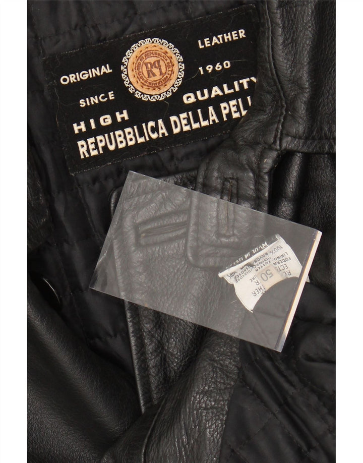 VINTAGE Herre Læderjakke IT 50 Stor Sort Læder