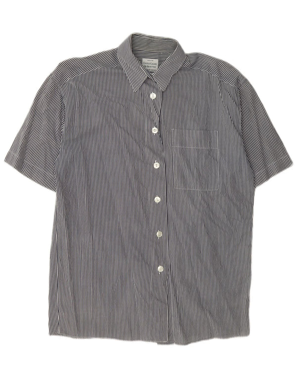 Benetton Dame Regular Fit Skjorte IT 44 Medium Navy Blue Pinstripe Cotton
