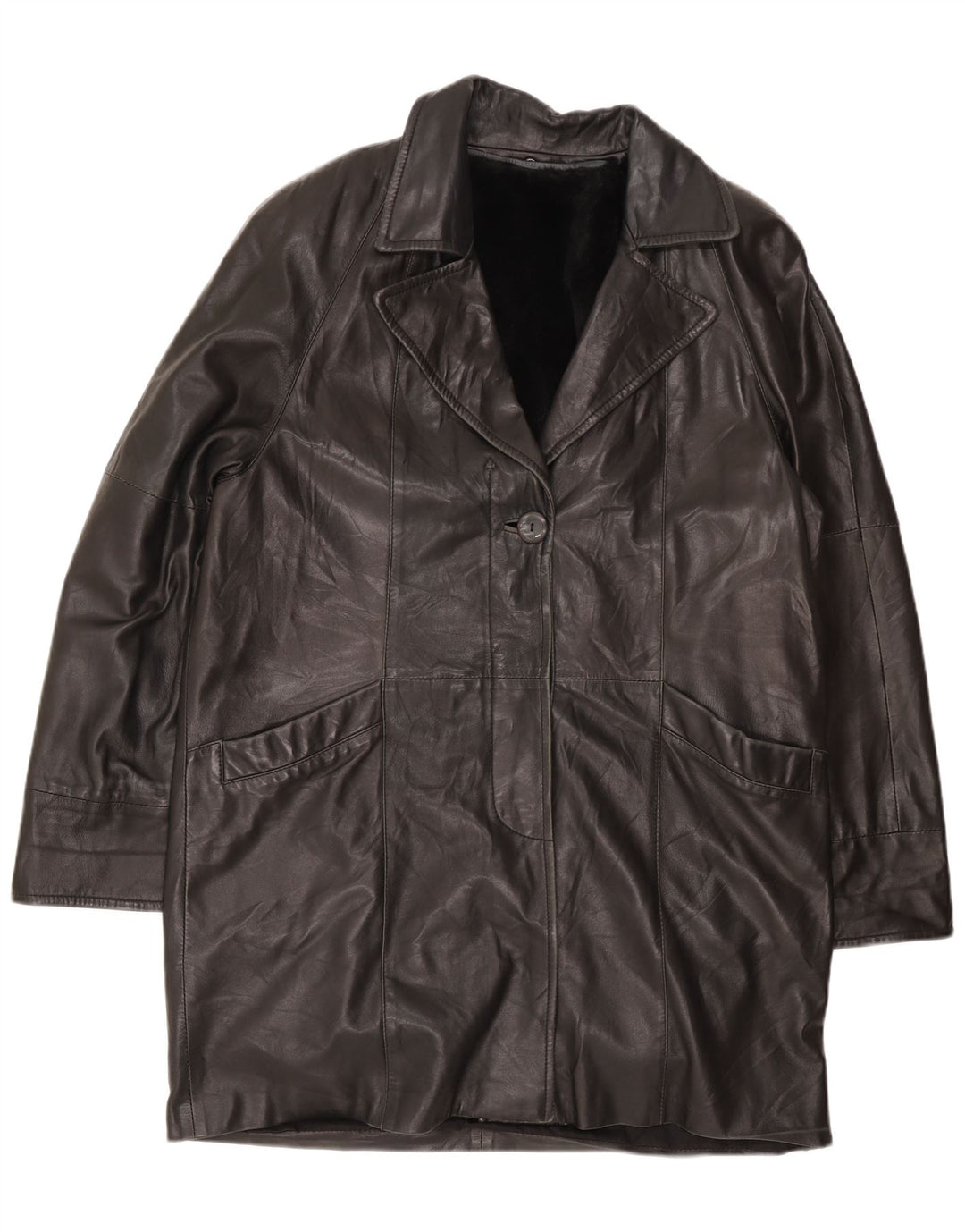 Vintage læderfrakke til kvinder UK 16 Large Black