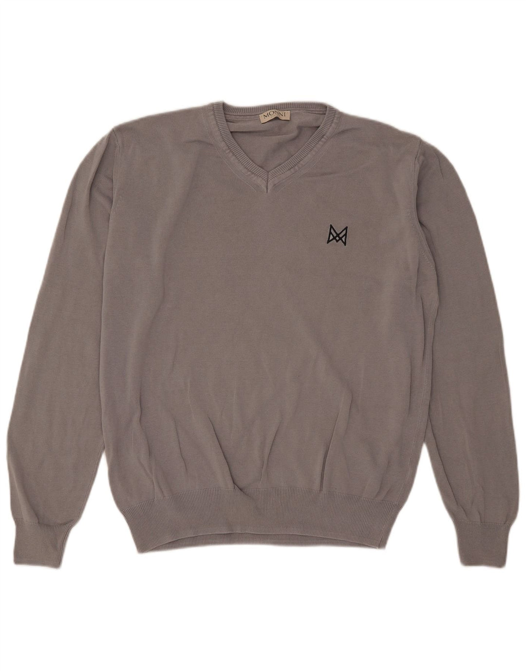Vintage herre V-hals sweater stor grå bomuld