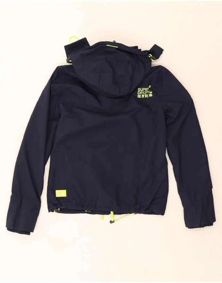 SUPERDRY Womens Graphic Windbreaker Jacket UK 10 Small Navy Blue Vintage Superdry and Second-Hand Superdry from Messina Hembry 