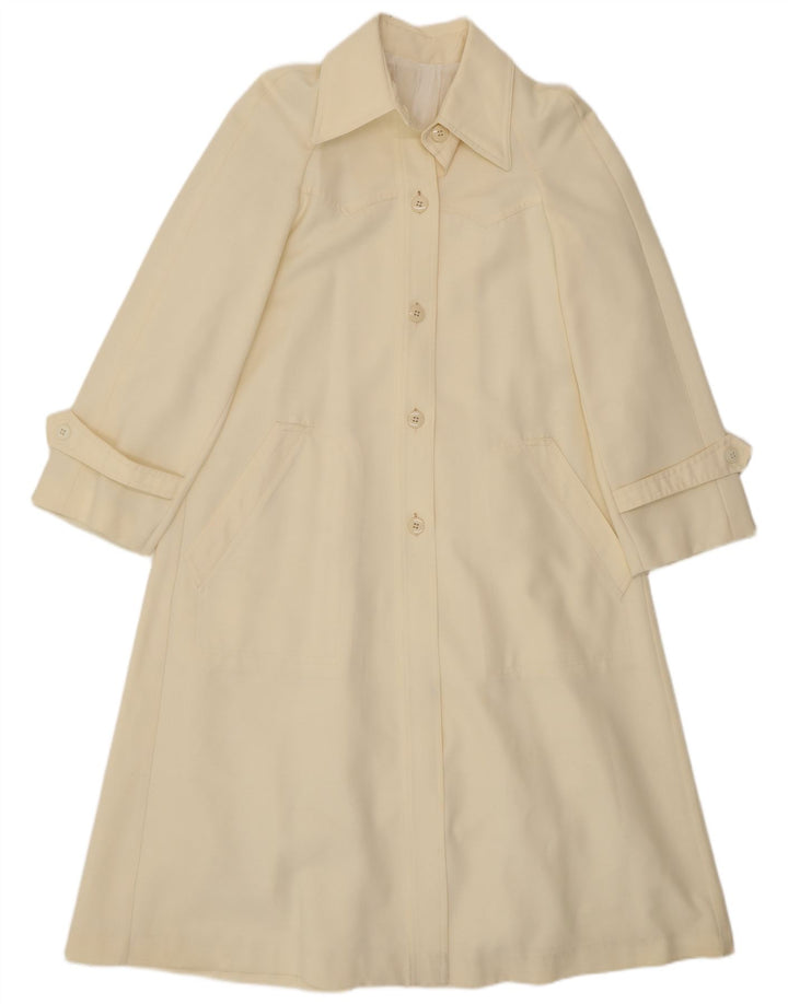 Vintage Trench Coat til kvinder UK 8 Small Off White Polyester
