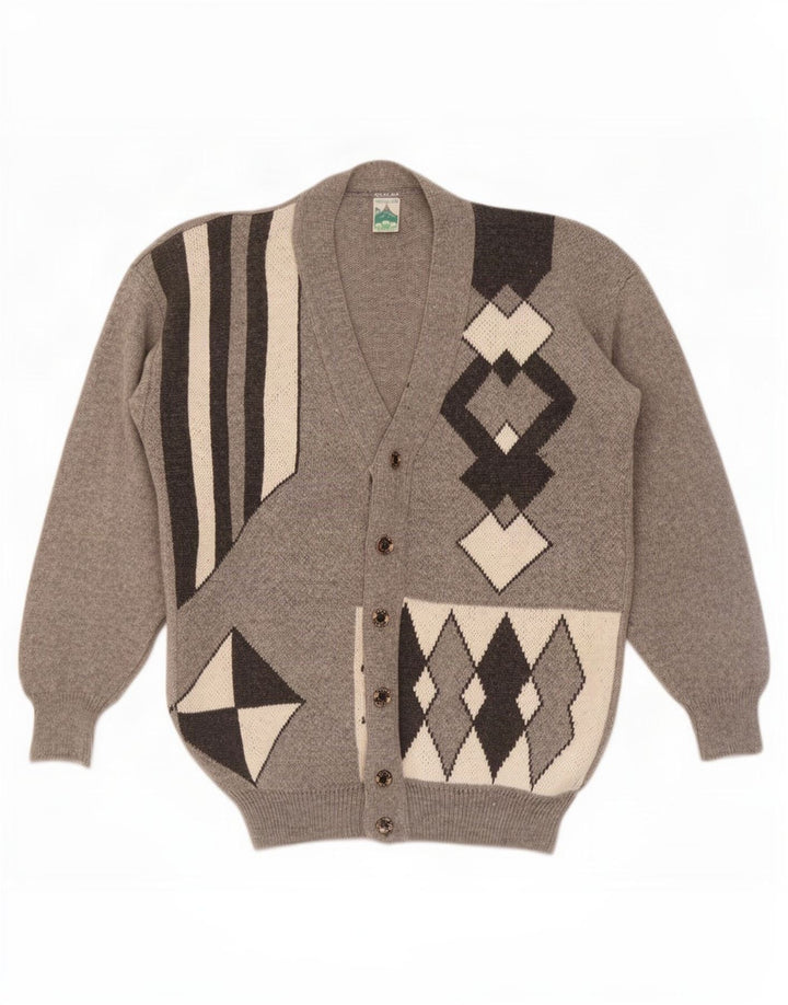 Shetland Herre Cardigan Sweater Medium Grey Geometrisk Uld