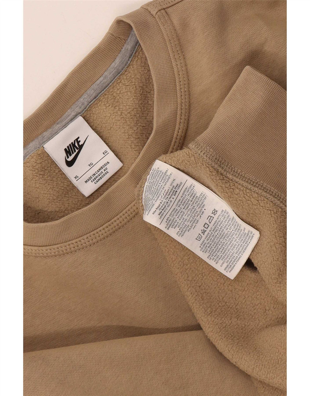 Nike Herre Regular Fit Sweatshirt Jumper XL Beige Bomuld