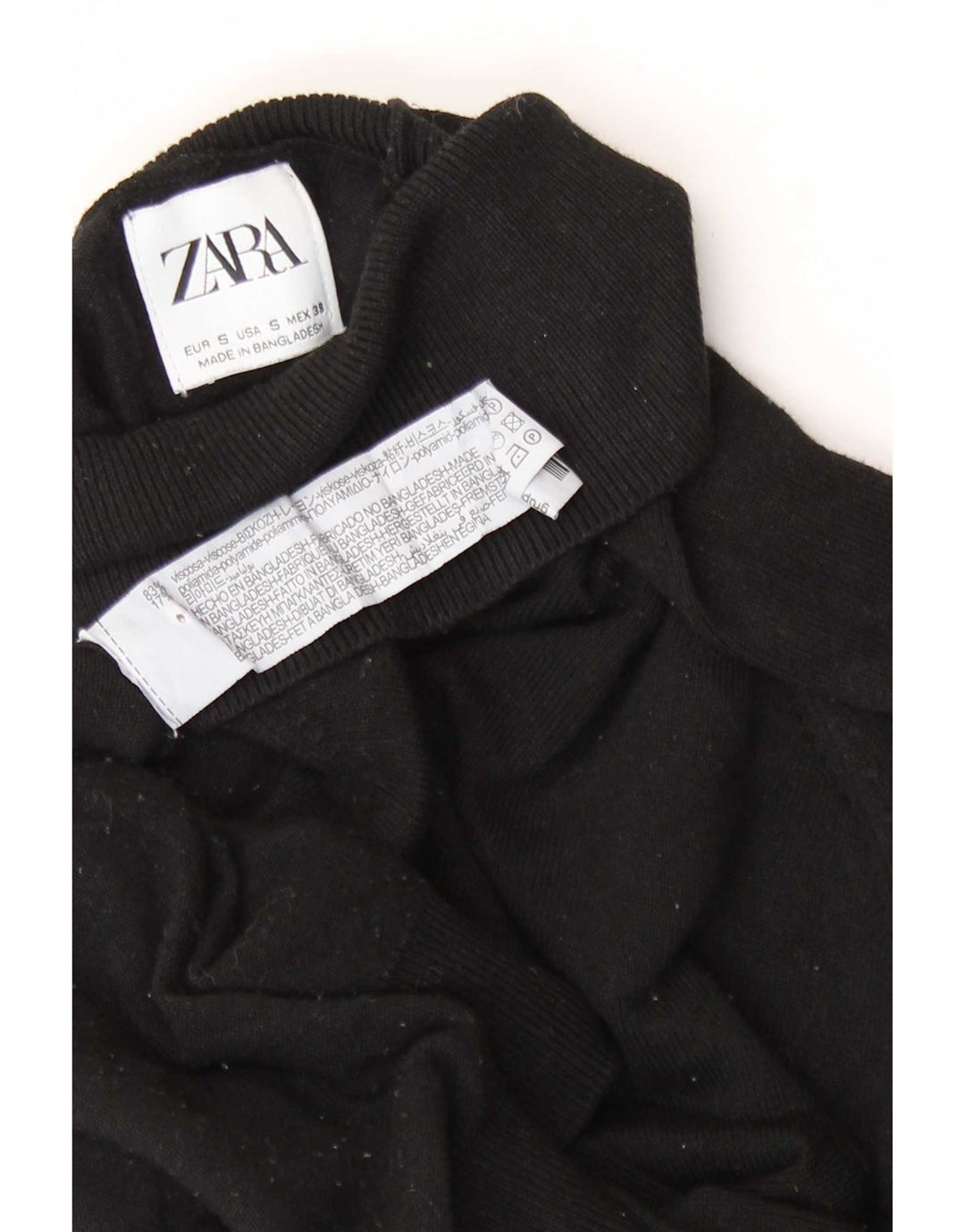 Zara Dame Roll Neck Jumper Sweater UK 10 Small Black Viscose