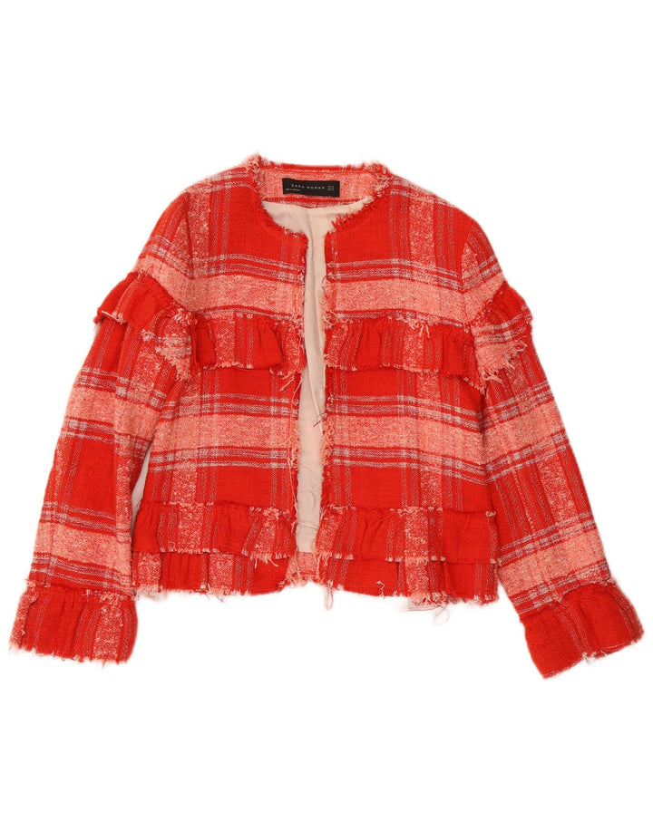 Zara Womens Open Bolero Jacket UK 6 XS Rød ternet bomuld