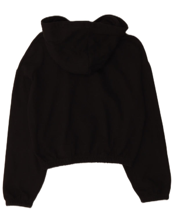 Zara Dame Crop Hoodie Jumper UK 14 Medium Sort Bomuld