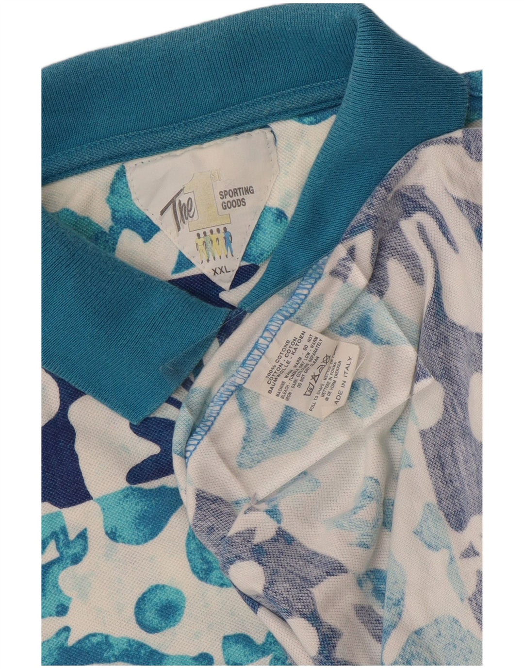 VINTAGE Polo Shirt til mænd 2XL Blå Blomsterbomuld